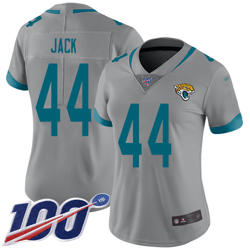 Nike Jacksonville Jaguars #44 Myles Jack Silver Women Stitched NFL Limited Inverted Legend 100th Season Jersey